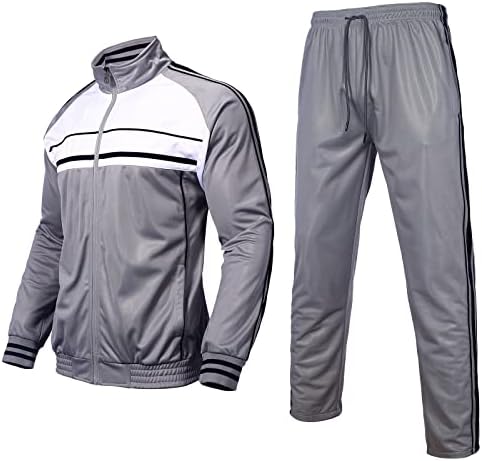 WearLink Men's Tracksuits Long Sleeve Running Jogging Suit Sweatsuits 2 Piece Track Jacket and Sweatpant Set(Gray&Black,XXL)