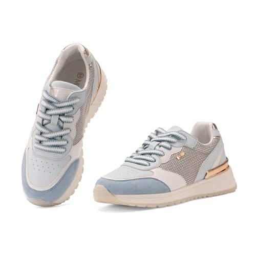 MISSCAI Zapatillas Mujer Casuales con Cuña Deportivas con Detalles Brillantes Zapatos Plataforma WSC250535 3, Azul, 38 EU