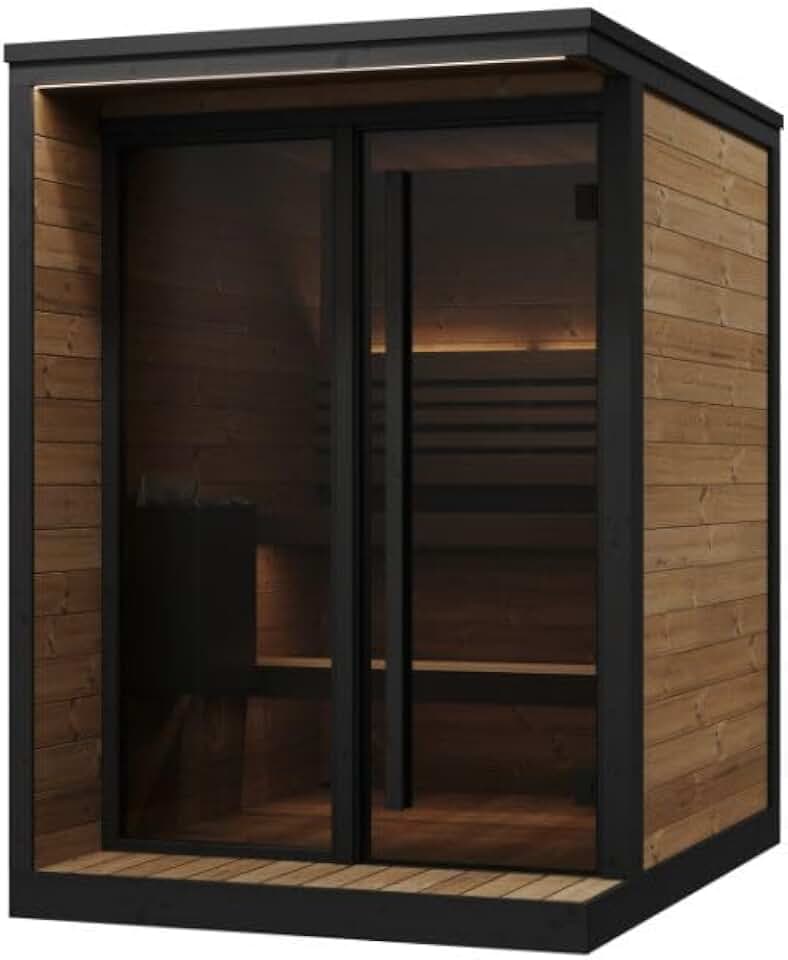 GL4 Outdoor Sauna Kit, Garden Luxury-Series Outdoor DIY Sauna Kit, Thermo-Spruce, up to 4 Persons Bundles (Sauna Heater and Sauna Stones Included) (HIVE MINI 6 WiFi - Mirror)