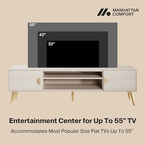 Manhattan Comfort Haley Mid Century Modern TV Stand for Televisions up to 55 Inches, Home Entertainment Center with Storage, Shelves, and Soft Close Doors, 70.9" Wide, White