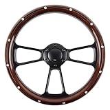 QYMOPAY Universal Wooden Racing Steering Wheel 14 Inch 6 Bolt Black Aluminum 3 Spoke Rivet Steering Wheel with Horn Button for Racing/Rally/Motor Sports