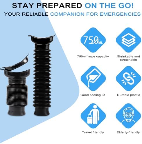 Pee Bottles for Men, Portable Urinal for Men, Collapsible Urine Bottle 750ML, Car Urinals for Men and Women, Emergency Urinal Shrinkable Pocket Toilet for Travel, Camping, Traffic Jam, Road Trips — view 10