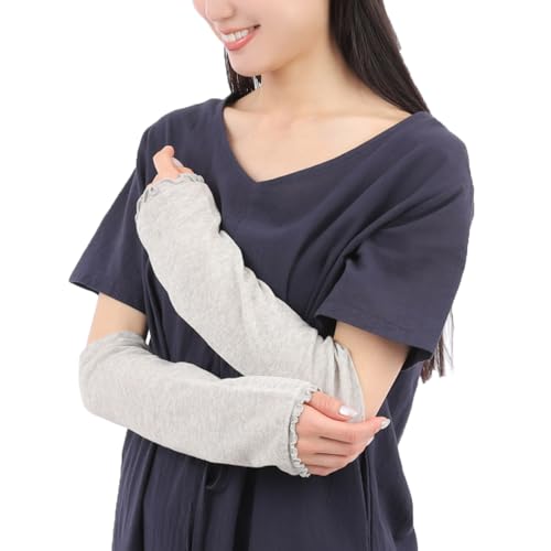 [エムアンドエムソックス] アームカバー 内側シルク100％ 外側コットン100％ 二重編み UVカット 綿 絹 レディース 日本製 レッグウォーマー アームウォーマー シルク コットン UV対策 日焼け止め 温活 冷え取り 冷えとり 冷房対策 (1, グレー, フリー)のサムネイル