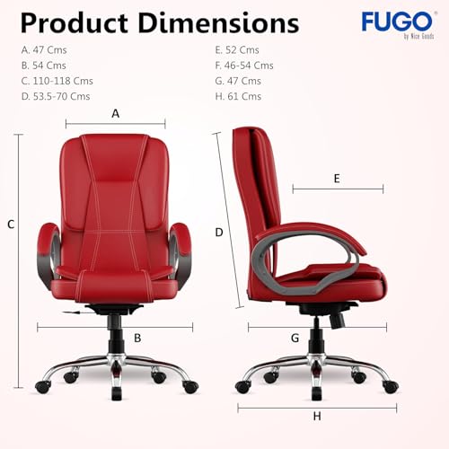 Image of FUGO FG13B Ergonomic Office Chair with Adjustable Height Cushioned Back Seat Tilting Mechanism HeavyDuty Metal Base Dual Nylon Casters Ideal for Work Gaming Study 3Year Warranty (Red)