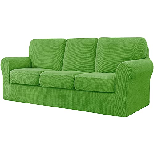 Housse de canapé 3 places extensible pour un salon vert herbe - 2