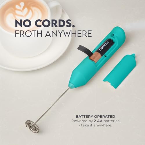Image of Zulay Kitchen Milk Frother Handheld Battery Operated - Electric Drink Mixer for Coffee, Lattes, Cappuccinos, Matcha & Hot Chocolate - Portable Foam Maker & Coffee Bar Accessory - Cool Tide
