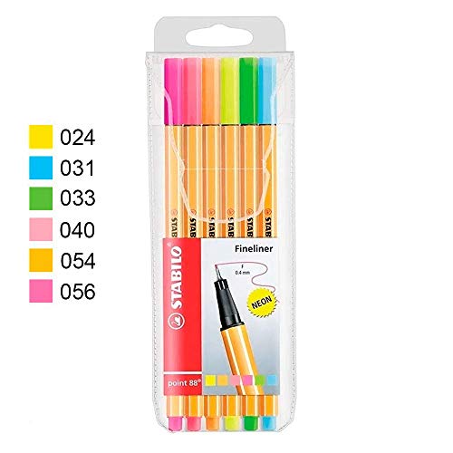 Caneta Ponta Fina – STABILO point 88 – Estojo com 6 unidades – Em 6 cores neon