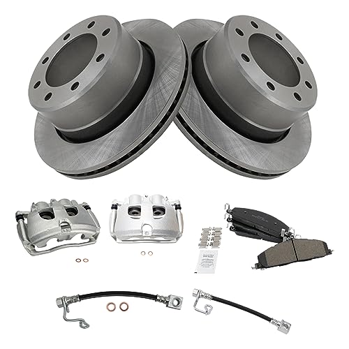 Image of TRQ Rear Brake Pad, Caliper, Hose, & Rotor Kit Semi-Metallic Compatible with 2009-2010 Dodge Ram 2500, 3500 2011-2013 Ram 2500 2011-2012 3500