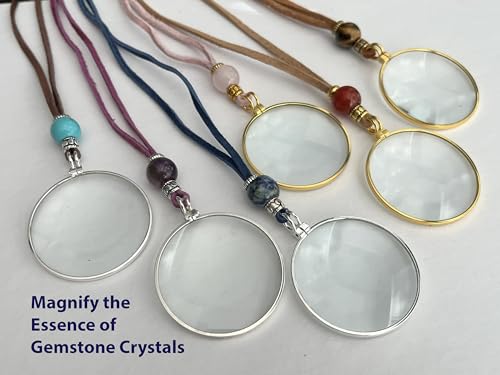 Healing Crystal Magnifying Necklace. Turquoise Howlite, Adjustable Length, Real Suede. Fashionable Alternative To Reading Glasses. La Loupe by Wendra (Turquoise, Brown Suede, Silver)3