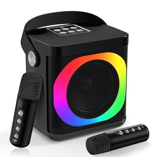 Karaoke Machine For Kids/Adults Portable Karaoke Speaker With 2 Wireless Microphones For Home Party Metting Bluetooth PA Speaker System With Dynamic LED Lights Support TF/USB/AUX