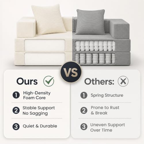 Image of COMAX Futon Sofa Bed, Convertible Sofa Bed, Folding Boneless Couches | Boneless Couch for living room, 4‑in‑1 Fold Out Small Foldable Loveseat Floor Sleeper Mattress Lounge Space‑Saving, Beige