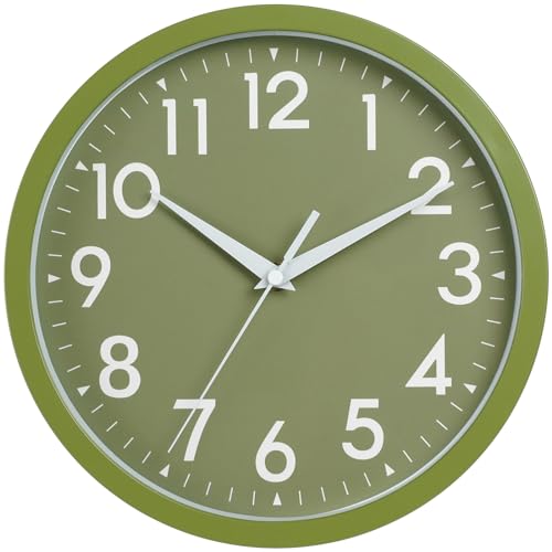 Image of DAXSMY Wall Clock Analog 10 Inch Simple Silent Non Ticking Battery Operated Modern Decorative for Kitchen Office Bedroom Bathroom Living Room(Olive Green)