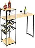 YOURLITE Bar Table with Wine Glass Holder and Bottle Rack Storage Shelves Counter Height Tall Table...