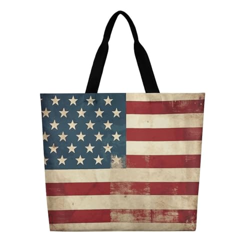 Vintage American USA Flag Shoulder Tote Bag, Casual Shopping Bags Handbag Large Shoulder Bag for Work Beach Travel And Grocery Bags3