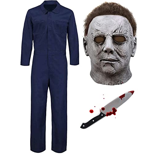 SINSEN Michael Myers Costume Mask Adults Scary Killer Outfits Jumpsuits Creepy Horror Mask Halloween Cosplay Costume
