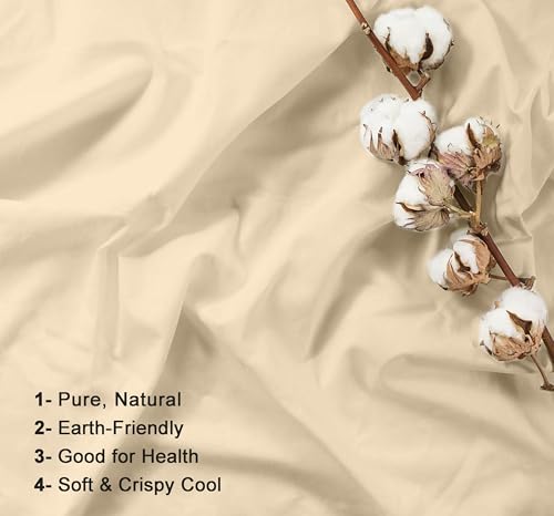 RUVANTI 100% Cotton California King Sheet Sets, 4 Pieces, Soft & Breathable Percale Weave Bedding, Deep Pocket 14", Hotel Standard, Crisp Cool Feel & Durable, Perfect Dyed Sheets, Beige