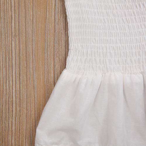 LXXIASHI 3PCS Toddler Baby Girl Skirt Set Flared Sleeve Off Shoulder Tube Top + Floral Pleated Skirt+ Belt (Lace Straps - White, 6-7 Years)