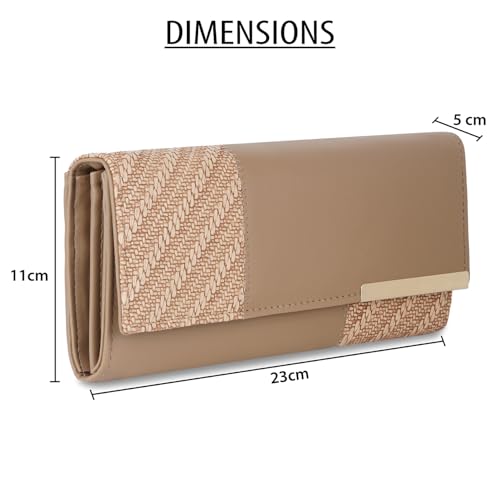 Image of Wallet for Women Girls Stylish Floral Faux Leather with Phone Space Coin Compartment Mobile Storage 4 Card Slots Holder Cash Zip Pockets Hand Clutch for Daily Use Ladies Long Purse (Khaki)