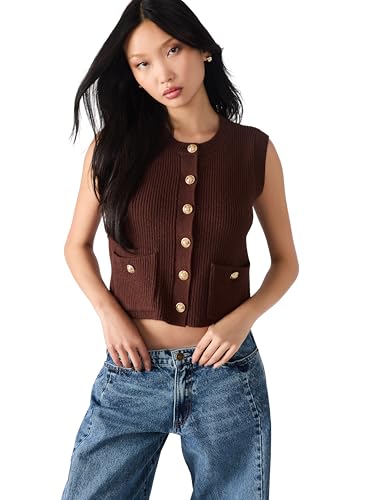 Steve Madden Aliya Sweater Vest Pull-Over Femme en maille tricot tendance