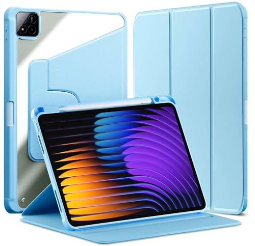 Image of TGK Rotating Case for Xiaomi Mi Pad 7 11.2 inch /Pad 7 Pro with Pencil Holder Trifold Stand Cover Clear Back (Sky Blue)