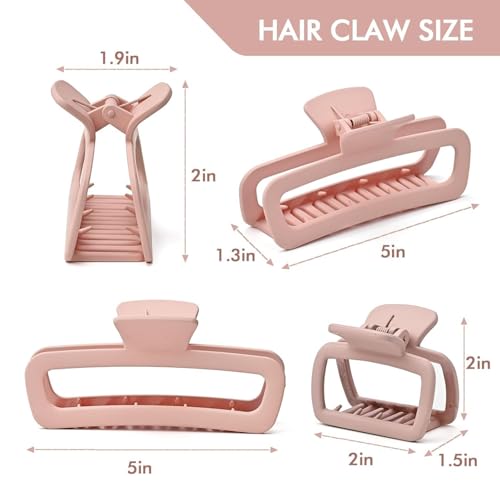 Image of Bakefy-2+2 Big and Small Large Hair Claw Clips for Thick Curly Long Hair Square Hair Strong Hold Hair Jaw Clips Matte Medium Big Clips Hair Claw for Women Hair Styling Accessories