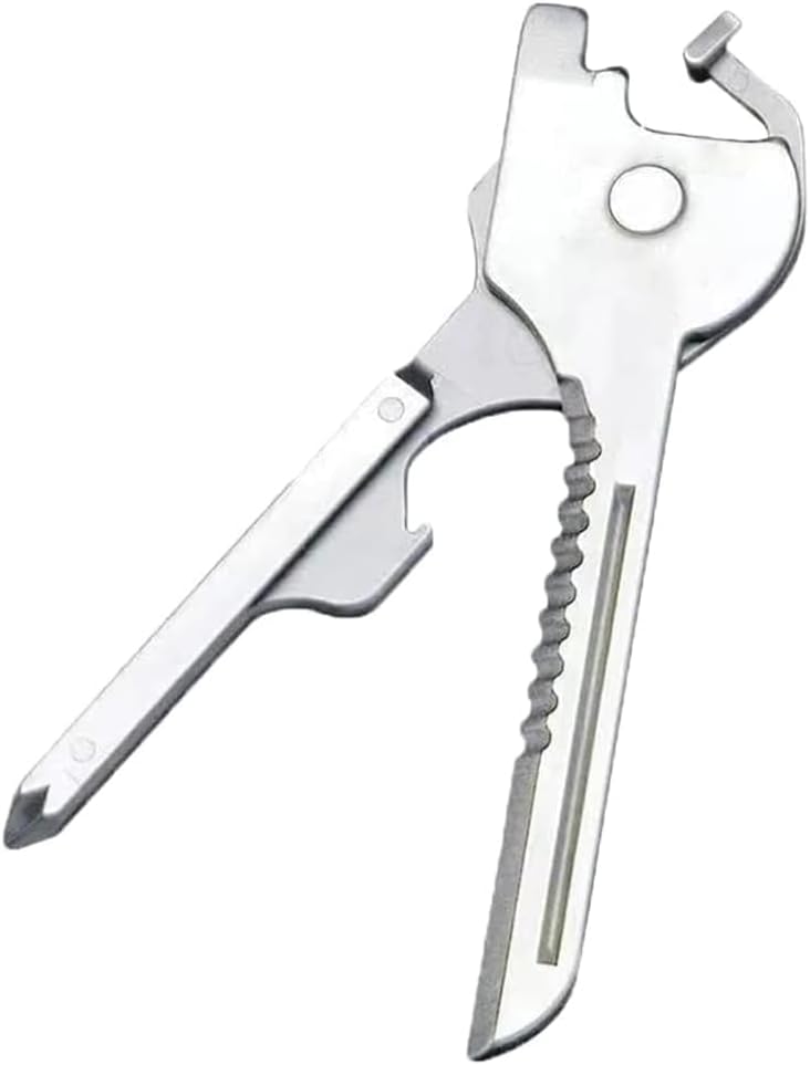 Do-Hicky Multi-Tool Keychain (6 Types of High-Performance Tools Condensed to Key Size), Portable with Keys, Stainless Steel, Multifunctional, Key Type, Mini Multi-Tool, Portable Keychain, Camouflage (Silver, 6-in-1)