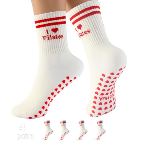 Image of Pilates Socks for Mother's Day,Women Pilates Heart Grip Socks Cuffs,Anti-Skid Cotton Grip for Ballet,Home,Studio 1Pair