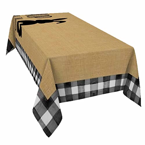 Easter Tablecloth Waterproof for SquareRoundRectangle Table Cloth 54x108 in Easter Bunny Butt Hop Black White Plaid Rustic