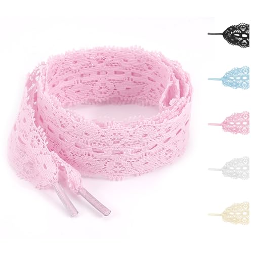 NDTEZUGT 3CM Wide Lace Shoelaces Flat Fancy Soft Shoe Strings Replacement Footwear Laces for Women Girls Sneakers (Pink 54/140cm)