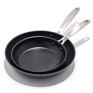 OXO Enhanced, 8″ and 10″ Frying Pan Skillet Set, Healthy Ceramic Nonstick, PFAS-Free, Stainless Steel Handle, Dishwasher Safe, Oven Safe, Black