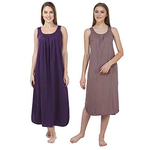 Image of BLAZON Women's Cotton Hosiery Solid Maxi Nighty Slip (Pack of 2) Available Sizes: S, M, L, XL, 2XL, 3XL, 4XL, 5XL