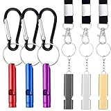 Ptwola 6 Pcs Emergency Whistle Set Double-Tube Camping Whistles Aluminum Keychain Whistle Loud Blast Hiking Whistles with Lanyard Carabiners for Adults Coaching Boating Hunting Camping
