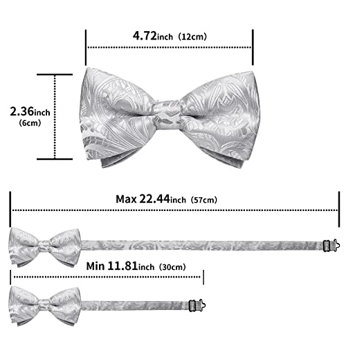 Image of DiBanGu Paisley Pre-Tied Bow Ties for Men Silk Adjustable Bowtie and Pocket Square Cufflinks for Wedding Party