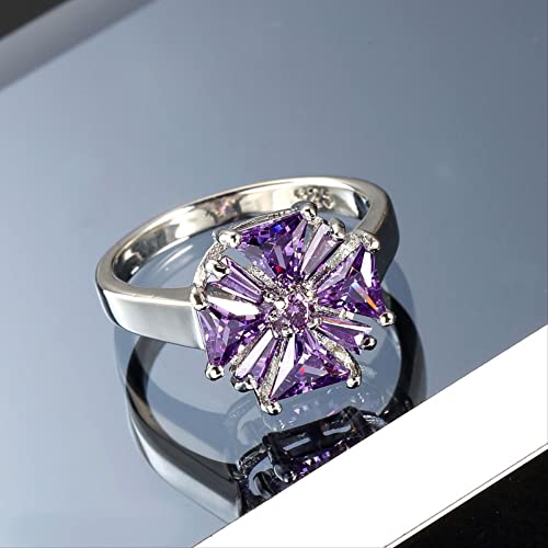 Bague fleur en argent 925 hypoallergénique éclat violet anti-ternissement - 3