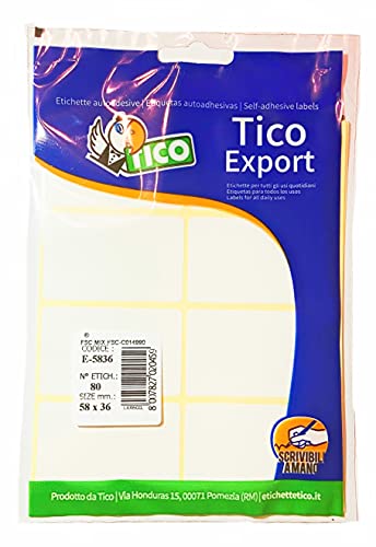 TICO 947908 10 arkuszy samoprzylepnych etykiet, kolor biały