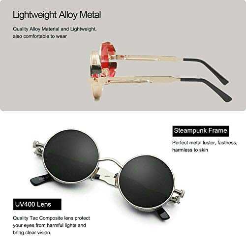 Image of PROUDDEMON Retro Gothic Steampunk Sunglasses for Women Men Round Lens Metal Frame