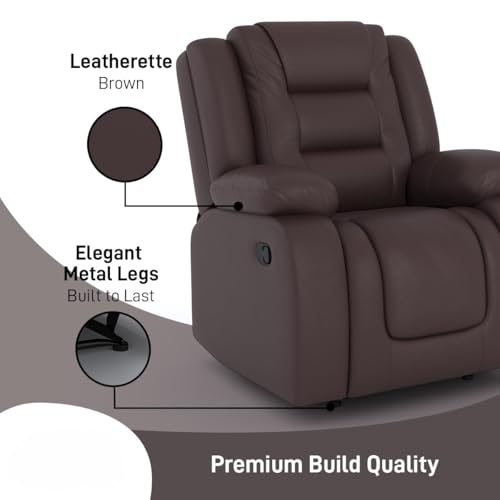 Image of Amazon Brand - Solimo Fraklin | Single Seater Sofa Recliner | Manual Recliner (Leatherette Brown)