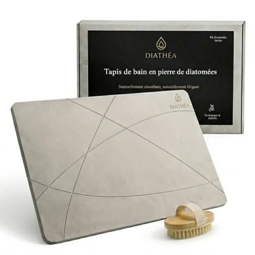 Diathéa Tapis de Bain Pierre de Diatomée 60x39cm - Tapis Diatomite Ultra Absorbant - Séchage Rapide - Antidérapant - Anti-Moisissure & Anti-Odeur- Tapis...