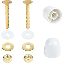 Toilet Flange Bolts, Universal Toilet Bowl to Floor Bolt and Cover Caps, 2 Pack Brass-Plated T-Bolts with Nuts & Caps