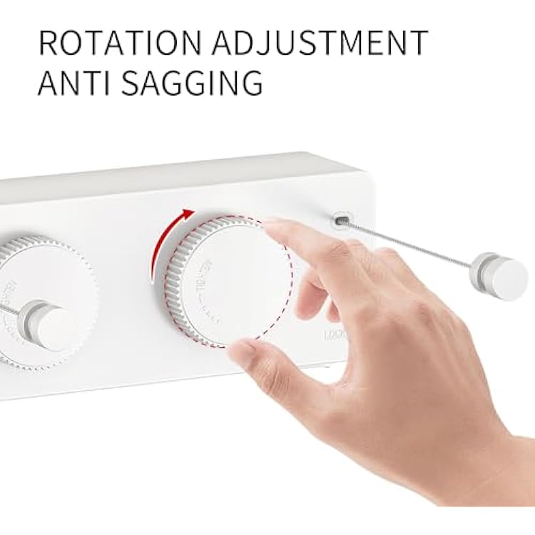 JOOM Retractable Clothesline Indoor Outdoor Clothes Line - Heavy Duty Clothes Drying Laundry Line - Wall Mounted Drying Rack - Air Dry Clothing Lock to Prevent Sagging (Two line,White)