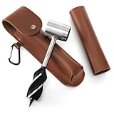 Elsjoy Survival Hand Auger Drill with Protective Case, Bushcraft Gear Settler Tool Scotch Eye Wood Auger Drill Bit, Survival Manual Drill Wrench For Camping, Bushcrafting