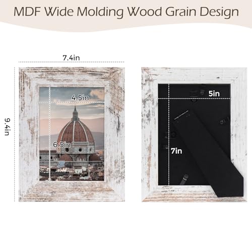 Golden State Art, 5x7 Picture Frame - Country Wood Grain Style - Tabletop Display, Back Hangers for Wall Display - Great for Photos, Gift, Pictures, Wedding, Portraits (2 Pack, White) - Thumbnail 2