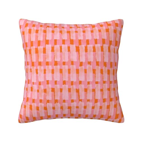 Ideeze Pink and Orange Throw Pillow Home Set Comfortable Square Pink and Orange Velvet Pillowcase Brush Strokes BedGeometric PillowSofa Decoration Living Room Office Cushion Cover 18x18Inches