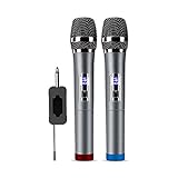 OMTONGXIN Micrófono Micrófono inalámbrico Dual UHF Micrófono Recargable con micrófono de Mano dinámico dinámico dinámico de cardioides con Receptor con DIRIGIÓ Mostrar micrófono de Karaoke