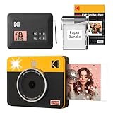 KODAK Mini Shot 3 Retro Regalo di Natale 4PASS 2-in-1 Fotocamera istantanea e stampante fotografica portatile (7,6 x 7,6 cm) + 8 fogli inclusi + confezione con 30 fogli, giallo