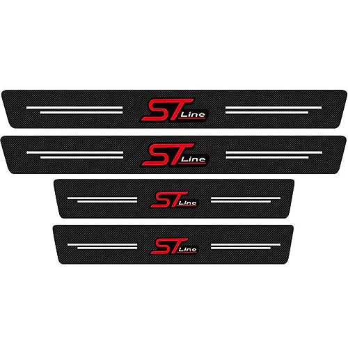 MINGCHUO 4 pezzi ST Line Auto Battitacco Pellicola Protettiva in Fibra di Carbonio per Ford Focus Escape Ecosport Kuga F150 Auto Porte Passo Piastra Copertura Vernice Pellicola Protettiva Red ST-Line