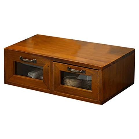 LIFKOME Wooden Storage Box, Desktop Organizer with Drawers Bamboo Desk Drawer Tabletop Storage Organization Box Wood Desktop Storage Cabinet with 2 Drawers Cover