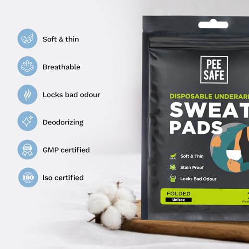 Image of Pee Safe Sweat Pads For Underarms Women & Men (7 Pairs) 14 Pads | Folded | Prevents Stains | Absorbs Sweat & Unpleasant Odour | Breathable And Deodorizing | Self Adhesive Glue