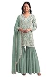 Shriva Fashion Indian ready to wear salwar kameez for Festival wedding party plus size Sharara suit party for women (2874) (Sky Blue, 48)