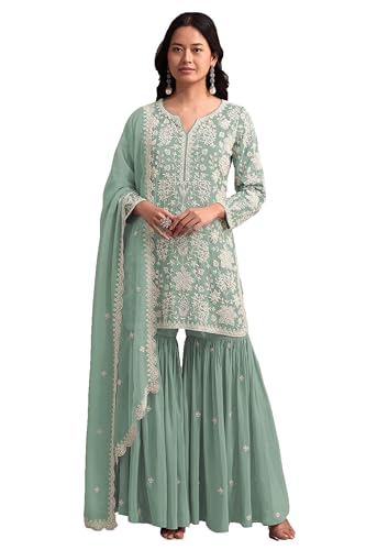 Shriva Fashion Indian ready to wear salwar kameez for Festival wedding party plus size Sharara suit party for women (2874) (Sky Blue, 48)